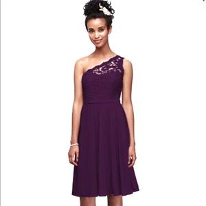 Davids Bridal Plum/ purple One Shoulder Midi dress
